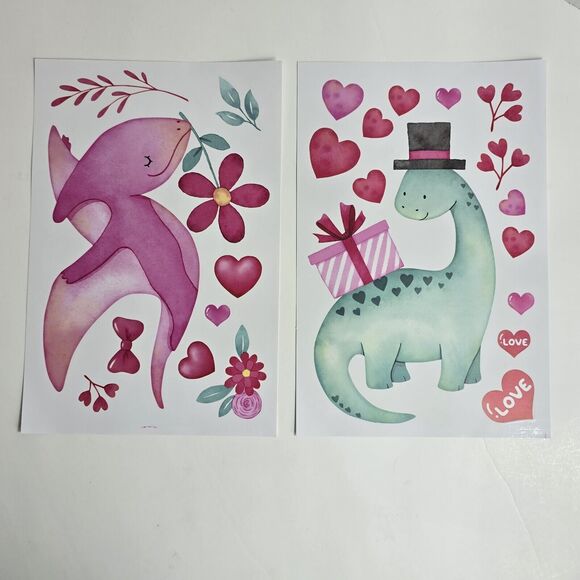 Valentine's Day Kids' Window Clings Pastel Dinosaurs Stickers Decals Classroom - Picture 9 of 10